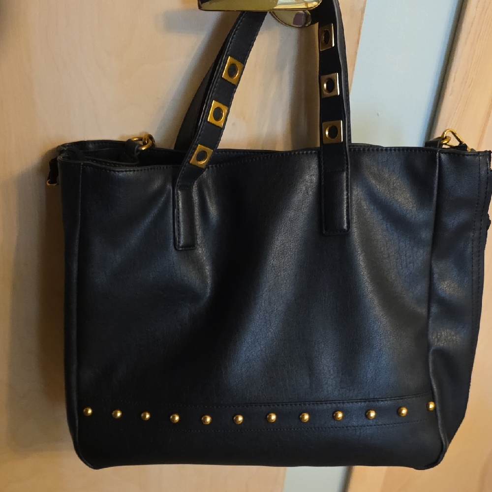 Elegant Black Tote Bag with Gold Accents